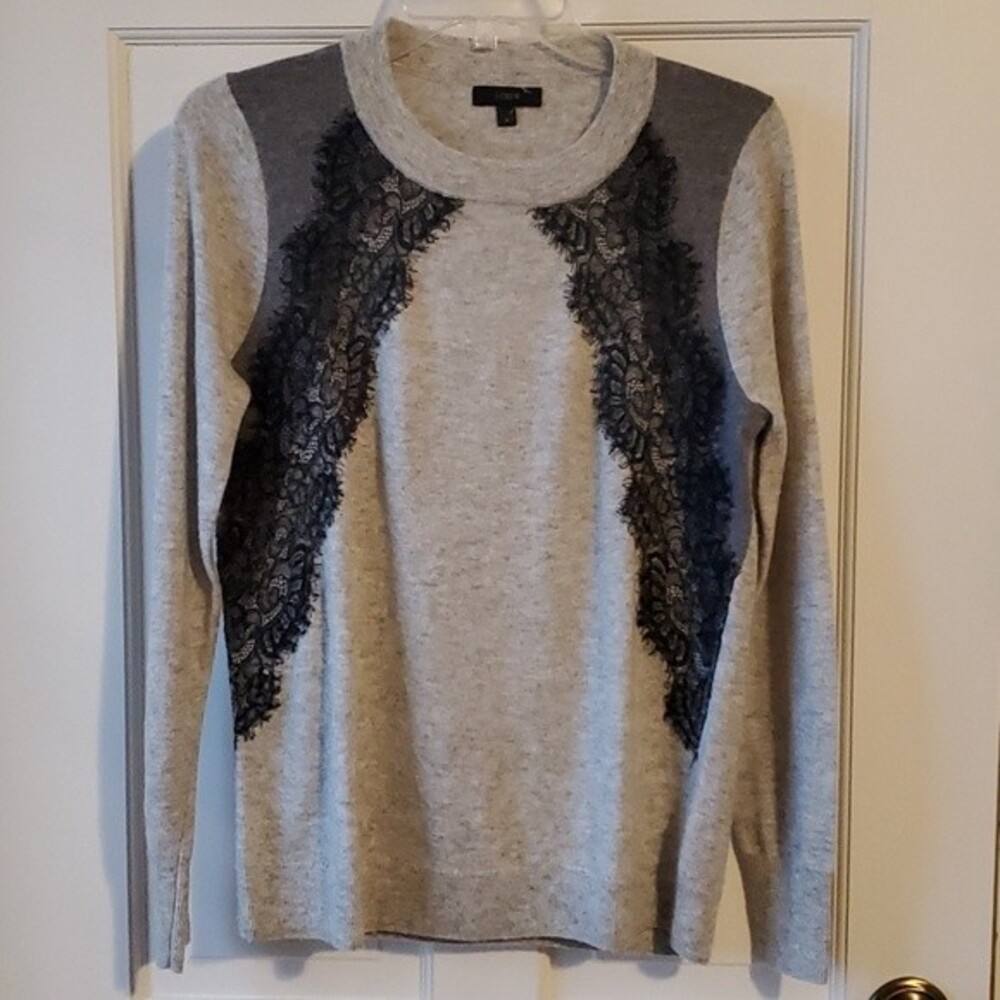 J. CREW LACE WOOL BLEND SWEATER GRAY BLACK SIZE SMALL